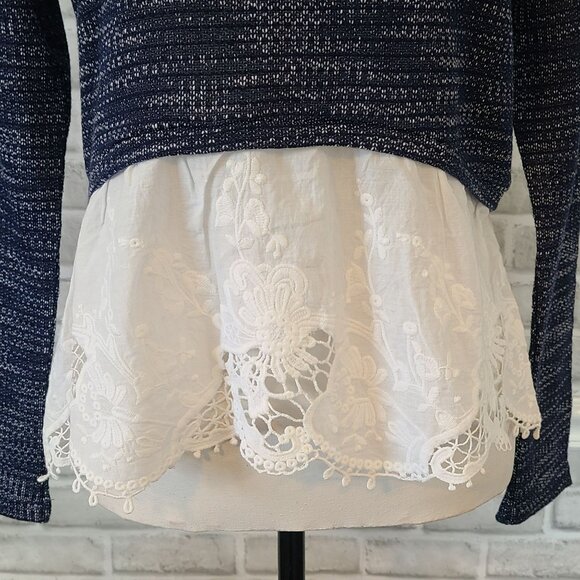 Maison Jules Knit Sweater Eyelet Lace Ruffle Trim NEW Sm Blue Romantic Cottage - Picture 4 of 8